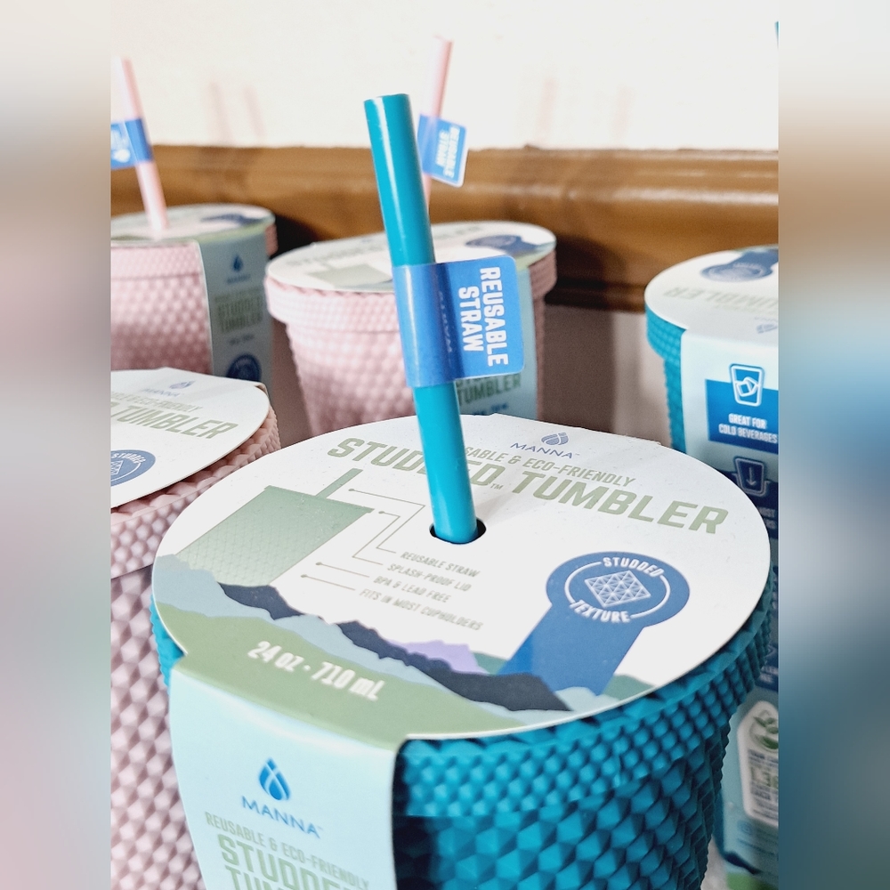 New Teal Manna 24oz Studded Tumbler Cold Cup With Reusable Straw - Picture 7 of 13